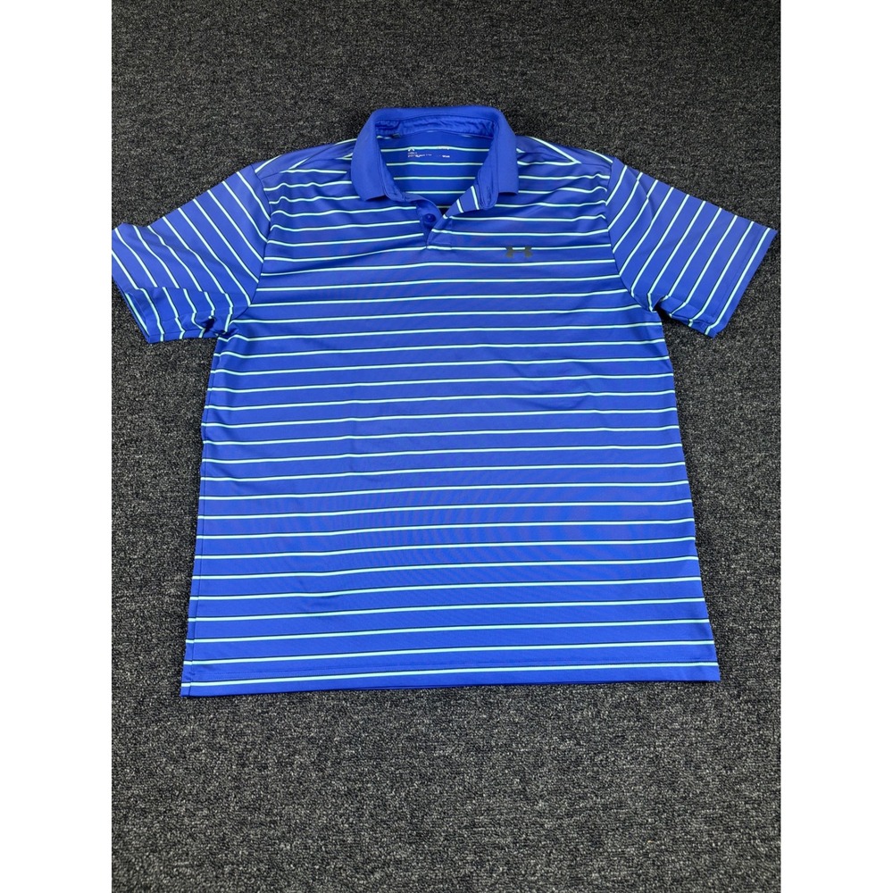 Under Armour Mens HeatGear Striped Polo Shirt‎ Blue Teal Loose Fit Large